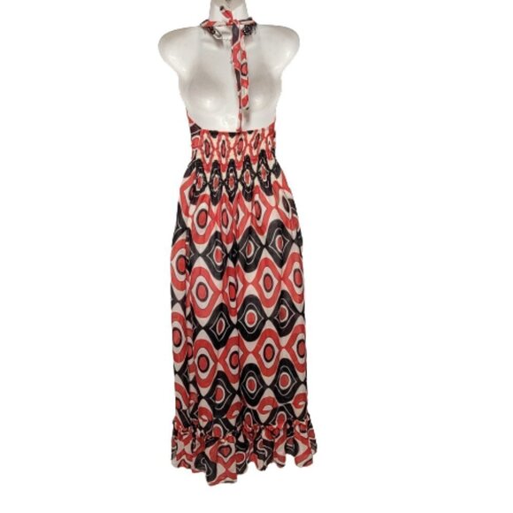 HALTER Tie Cotton Summer Midi Maxi Dress Size S/M - Picture 2 of 14